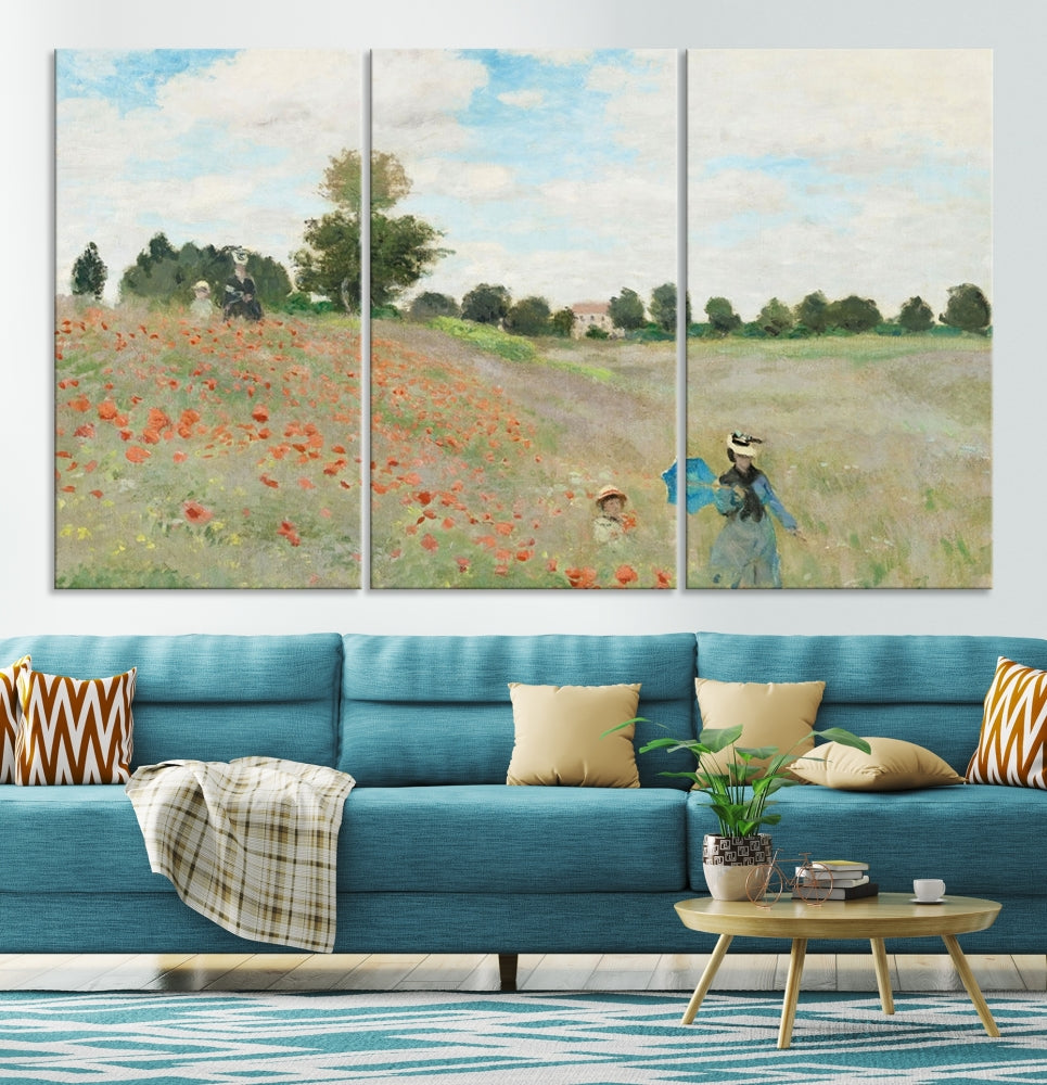 Vintage Countryside Wall Art Wildflowers Meadow Painting Framed Canvas Print