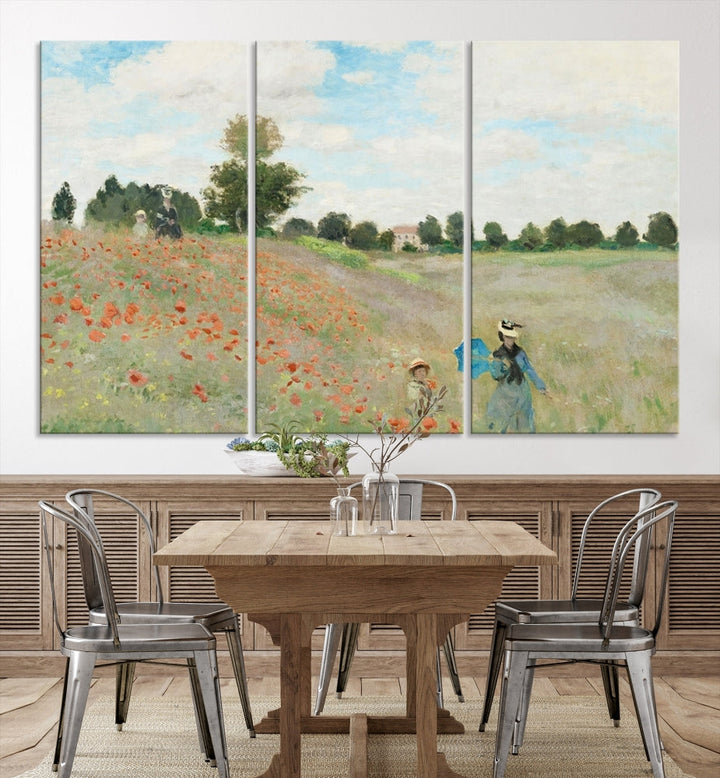 Vintage Countryside Wall Art Wildflowers Meadow Painting Framed Canvas Print