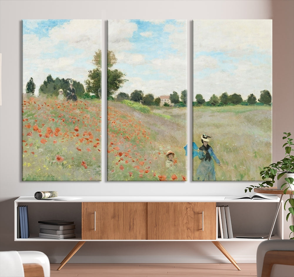 Vintage Countryside Wall Art Wildflowers Meadow Painting Framed Canvas Print