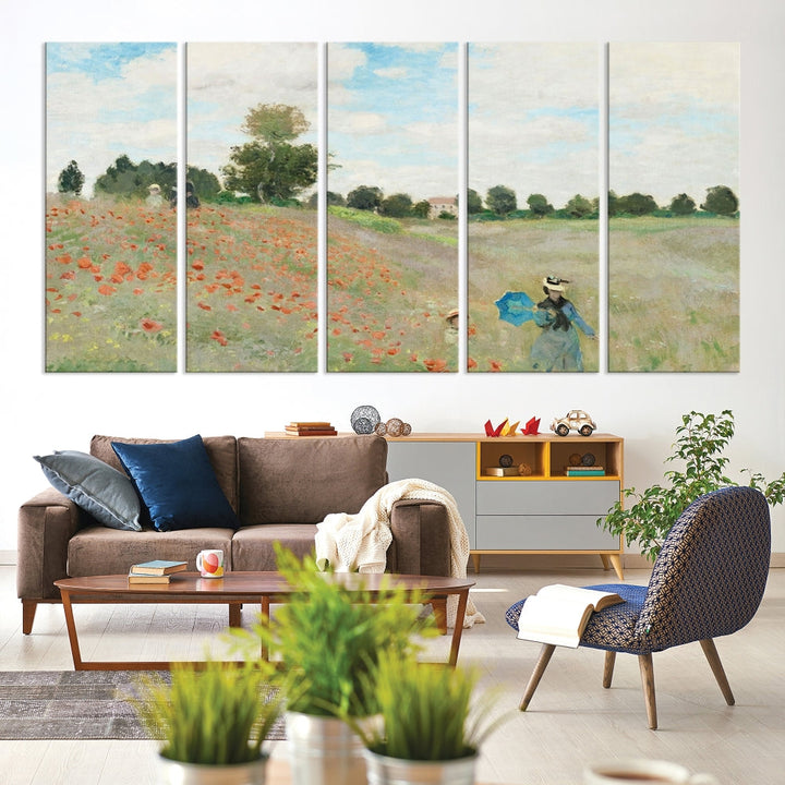 Vintage Countryside Wall Art Wildflowers Meadow Painting Framed Canvas Print