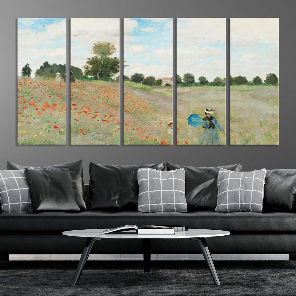 Vintage Countryside Wall Art Wildflowers Meadow Painting Framed Canvas Print