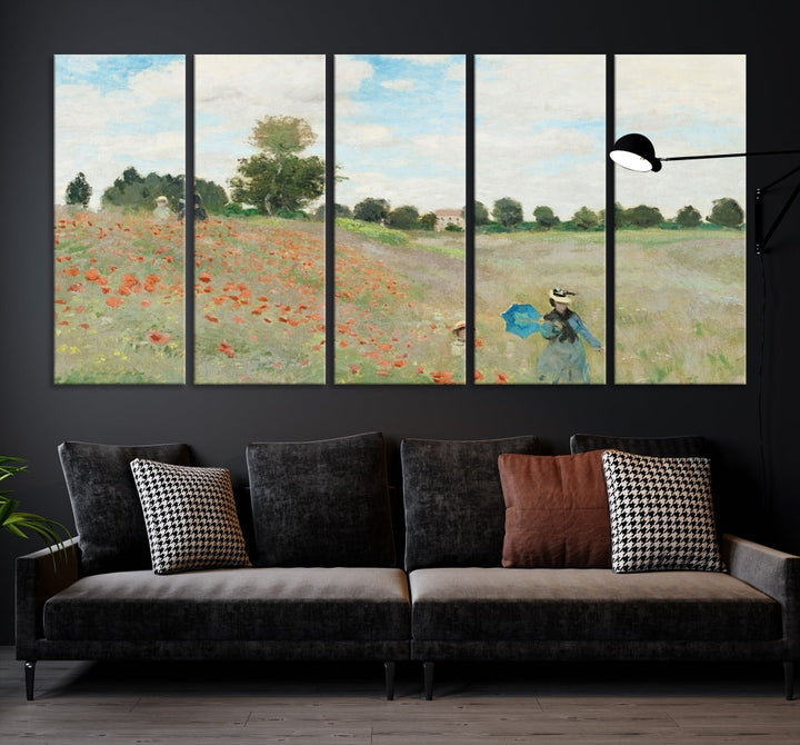 Vintage Countryside Wall Art Wildflowers Meadow Painting Framed Canvas Print