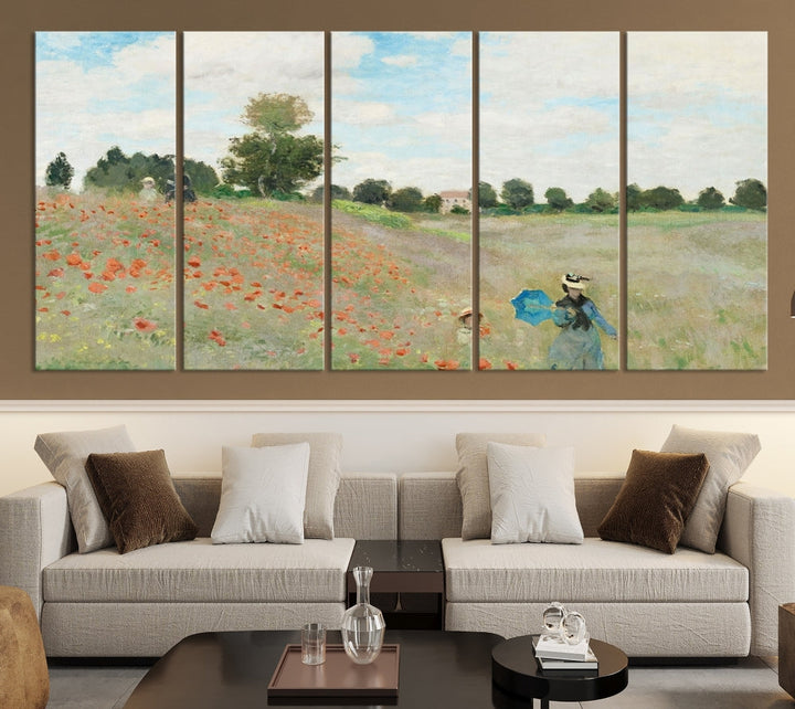 Vintage Countryside Wall Art Wildflowers Meadow Painting Framed Canvas Print