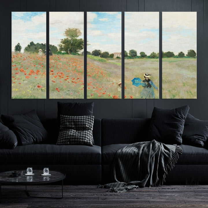 Vintage Countryside Wall Art Wildflowers Meadow Painting Framed Canvas Print