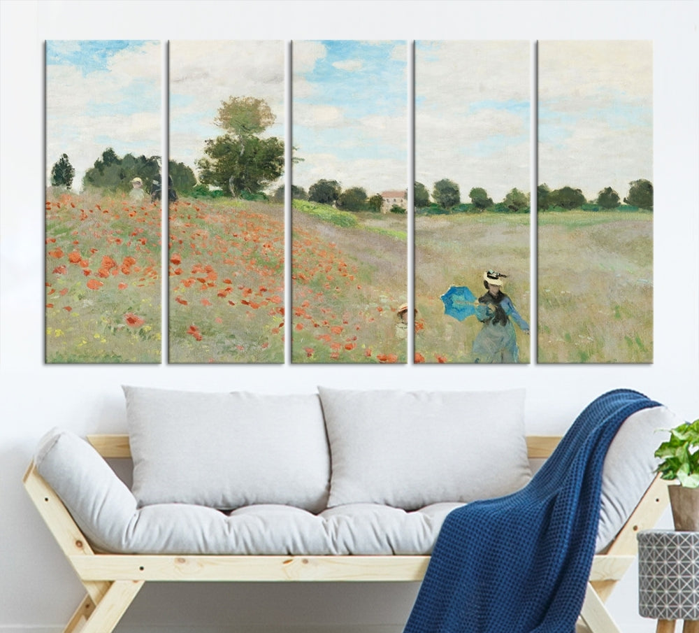 Vintage Countryside Wall Art Wildflowers Meadow Painting Framed Canvas Print