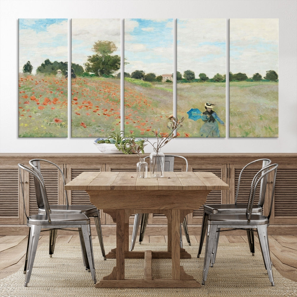 Vintage Countryside Wall Art Wildflowers Meadow Painting Framed Canvas Print