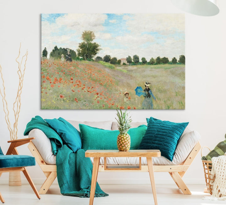 Vintage Countryside Wall Art Wildflowers Meadow Painting Framed Canvas Print