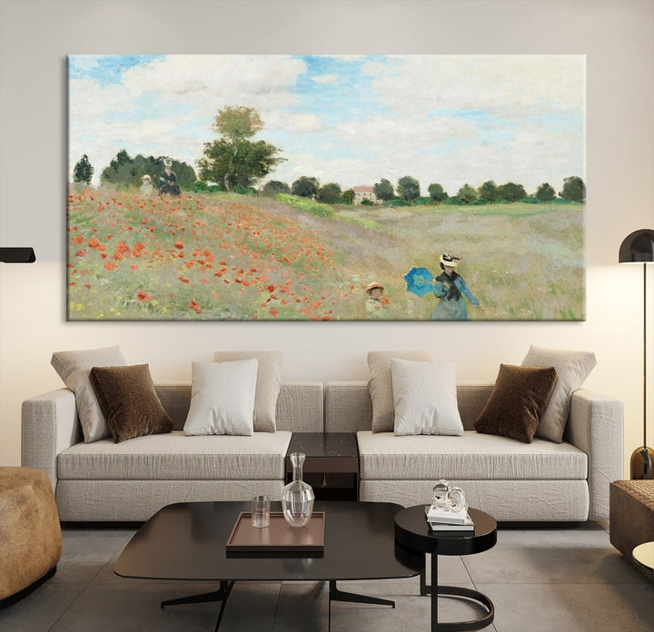 Vintage Countryside Wall Art Wildflowers Meadow Painting Framed Canvas Print