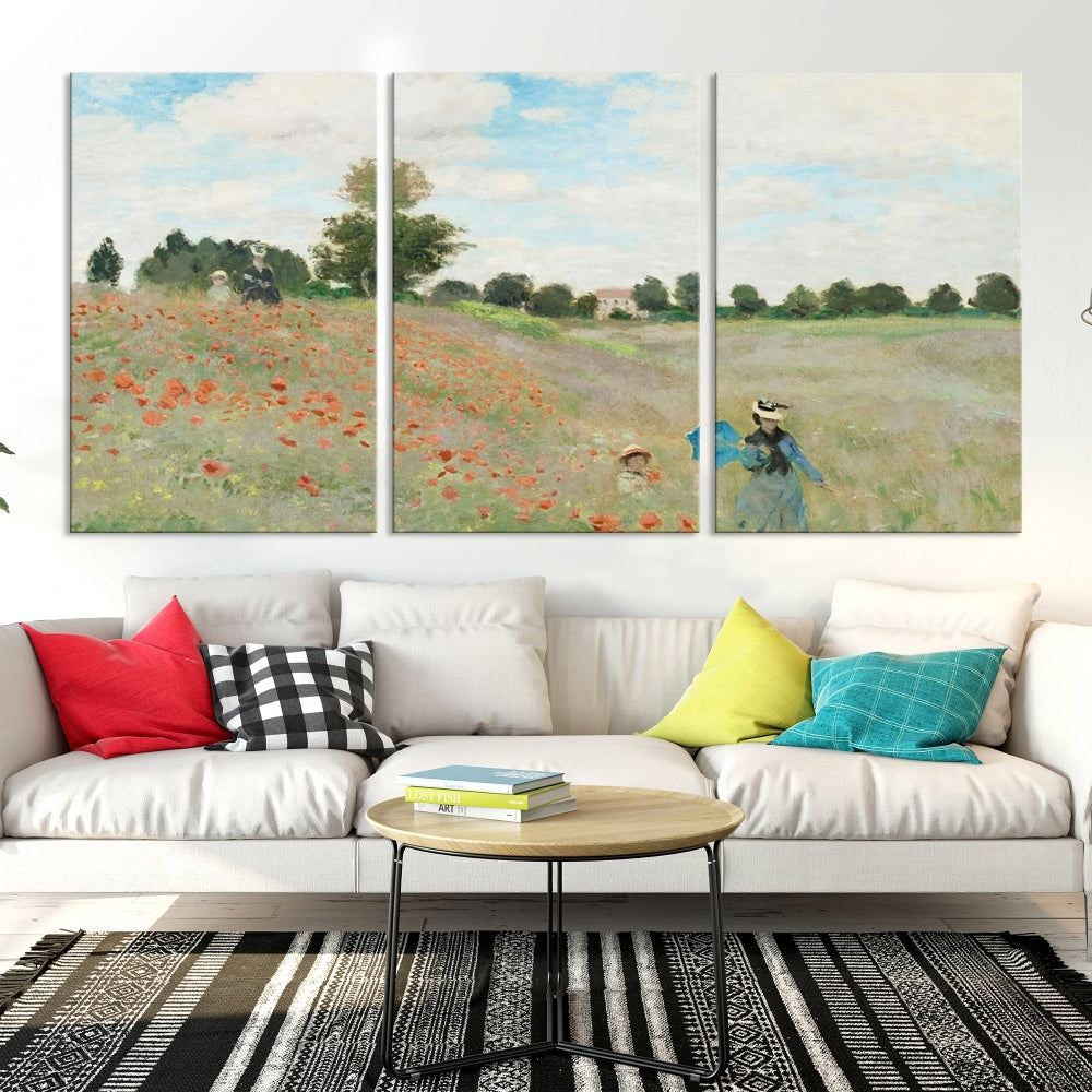 Vintage Countryside Wall Art Wildflowers Meadow Painting Framed Canvas Print