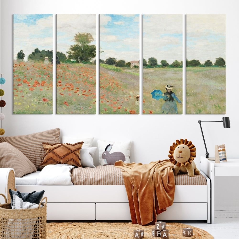 Vintage Countryside Wall Art Wildflowers Meadow Painting Framed Canvas Print