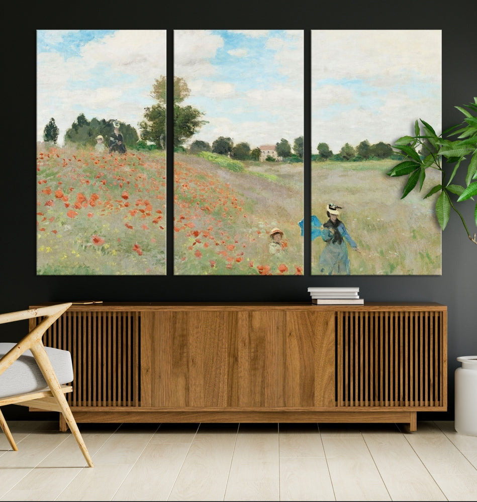 Vintage Countryside Wall Art Wildflowers Meadow Painting Framed Canvas Print