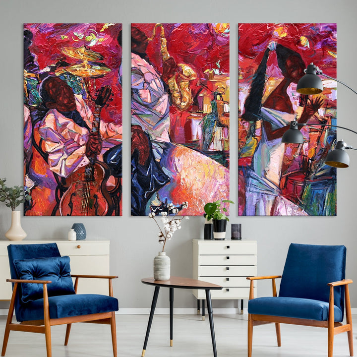 Vivd Abstract Jazz Painting Canvas Wall Art African American Music Art Decor