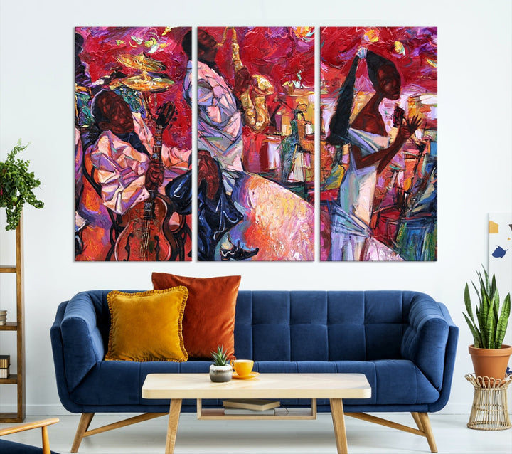 Vivd Abstract Jazz Painting Canvas Wall Art African American Music Art Decor