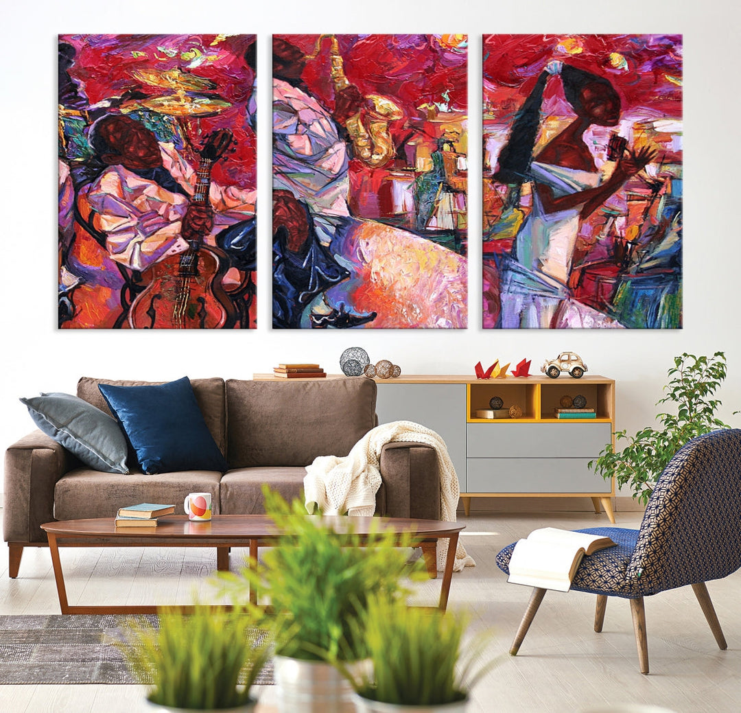 Vivd Abstract Jazz Painting Canvas Wall Art African American Music Art Decor