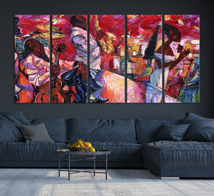 Vivd Abstract Jazz Painting Canvas Wall Art African American Music Art Decor