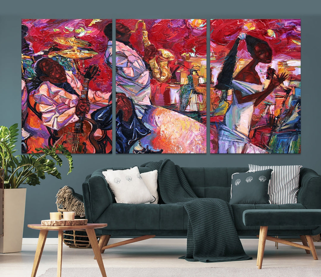 Vivd Abstract Jazz Painting Canvas Wall Art African American Music Art Decor