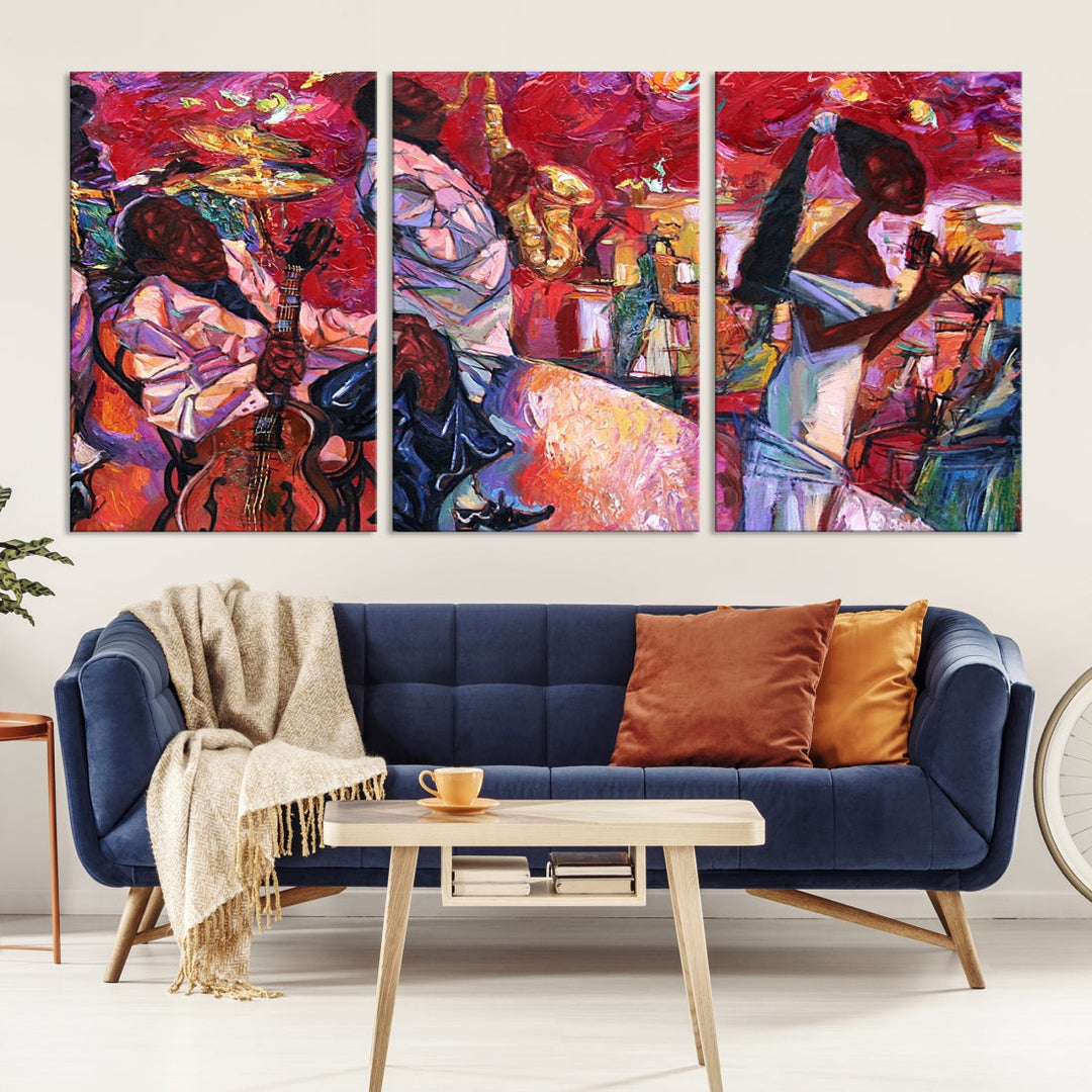 Vivd Abstract Jazz Painting Canvas Wall Art African American Music Art Decor