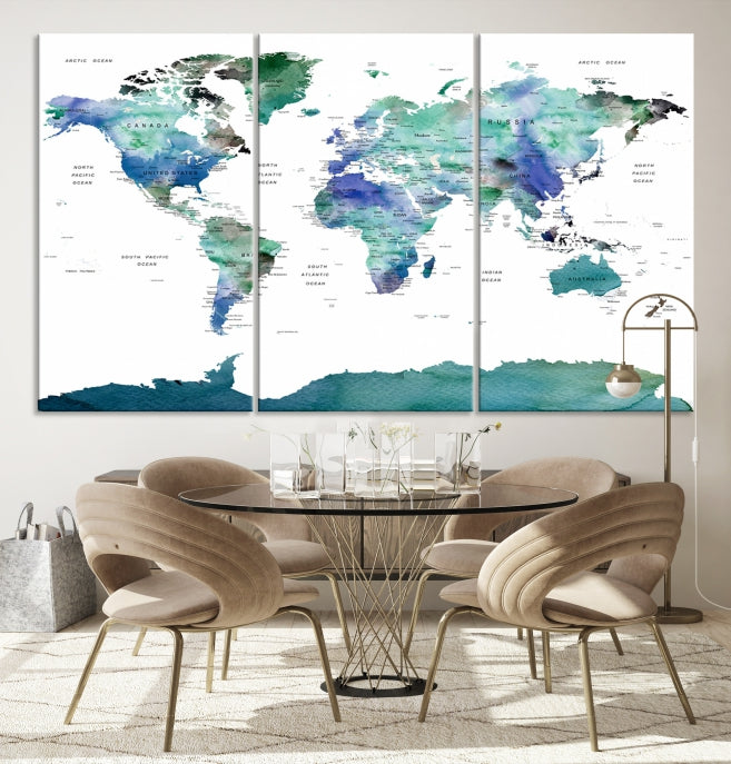 Vivid Colored World Map Push Pin Travel Map Canvas Wall Art Giclee Print