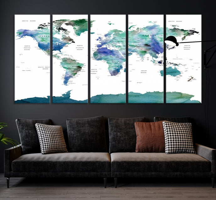 Vivid Colored World Map Push Pin Travel Map Canvas Wall Art Giclee Print