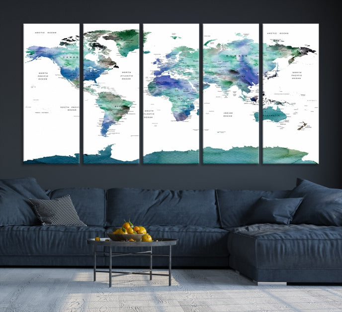 Vivid Colored World Map Push Pin Travel Map Canvas Wall Art Giclee Print