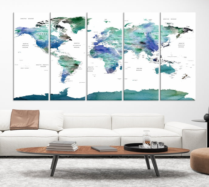 Vivid Colored World Map Push Pin Travel Map Canvas Wall Art Giclee Print