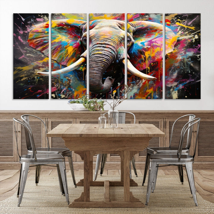 Vivid Colors Abstract Elephant Painting Modern Framed Large Wall Art Canvas Print