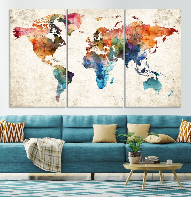 Vivid Colors World Map Wall Art Canvas Print Framed Ready to Hang