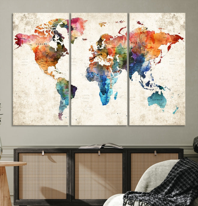 Vivid Colors World Map Wall Art Canvas Print Framed Ready to Hang