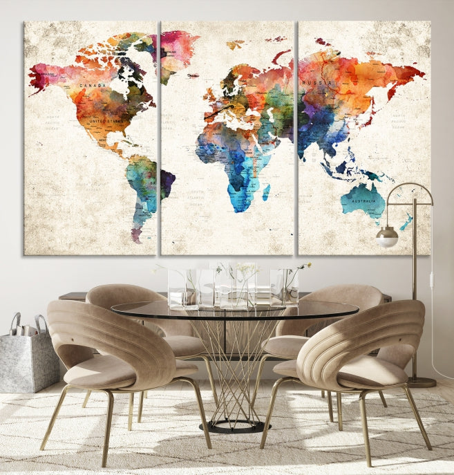 Vivid Colors World Map Wall Art Canvas Print Framed Ready to Hang