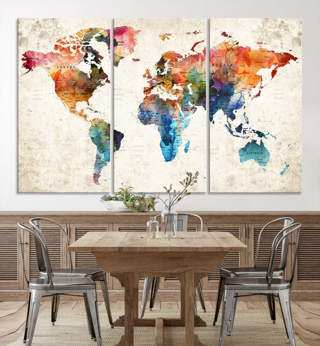 Vivid Colors World Map Wall Art Canvas Print Framed Ready to Hang