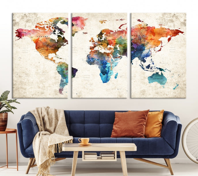 Vivid Colors World Map Wall Art Canvas Print Framed Ready to Hang