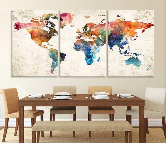 Vivid Colors World Map Wall Art Canvas Print Framed Ready to Hang