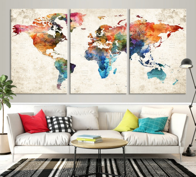 Vivid Colors World Map Wall Art Canvas Print Framed Ready to Hang