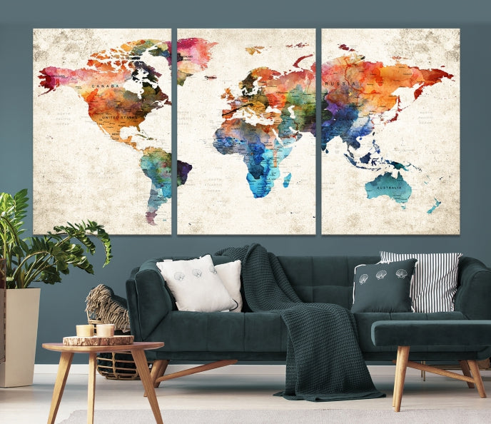 Vivid Colors World Map Wall Art Canvas Print Framed Ready to Hang