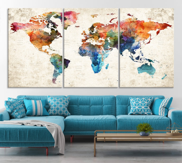 Vivid Colors World Map Wall Art Canvas Print Framed Ready to Hang