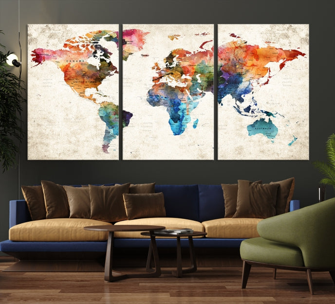 Vivid Colors World Map Wall Art Canvas Print Framed Ready to Hang