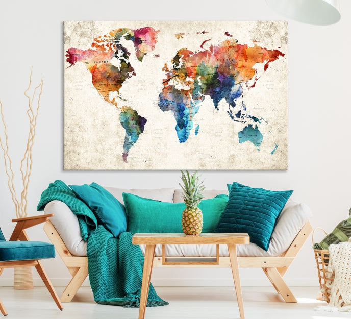 Vivid Colors World Map Wall Art Canvas Print Framed Ready to Hang