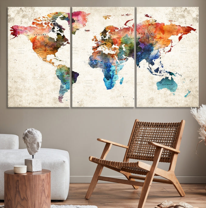 Vivid Colors World Map Wall Art Canvas Print Framed Ready to Hang