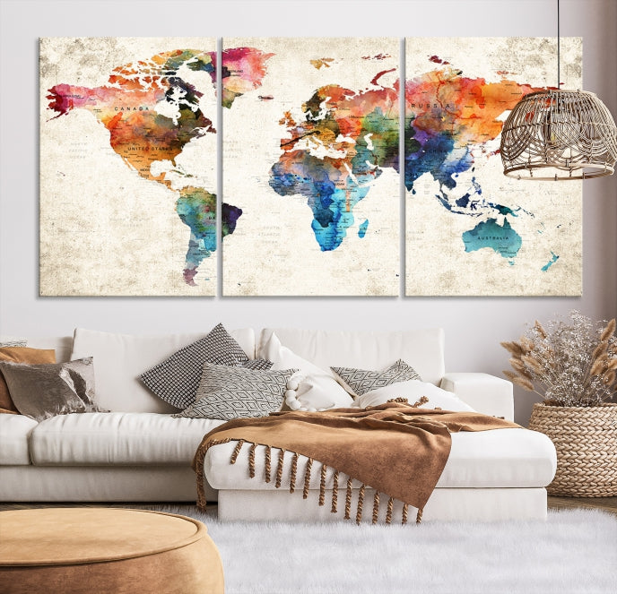 Vivid Colors World Map Wall Art Canvas Print Framed Ready to Hang