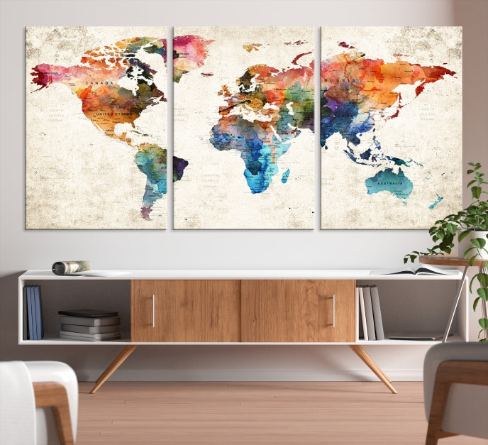 Vivid Colors World Map Wall Art Canvas Print Framed Ready to Hang