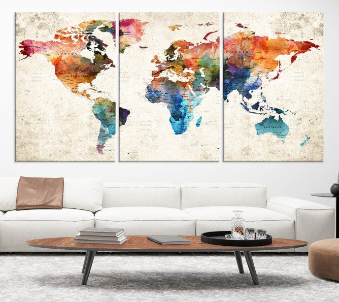 Vivid Colors World Map Wall Art Canvas Print Framed Ready to Hang