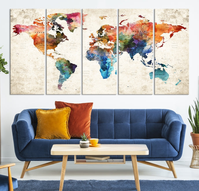 Vivid Colors World Map Wall Art Canvas Print Framed Ready to Hang