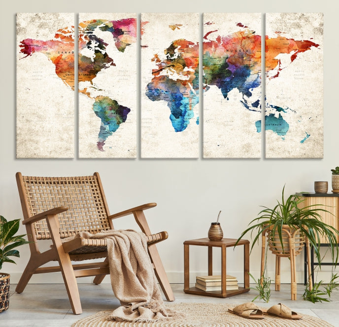 Vivid Colors World Map Wall Art Canvas Print Framed Ready to Hang