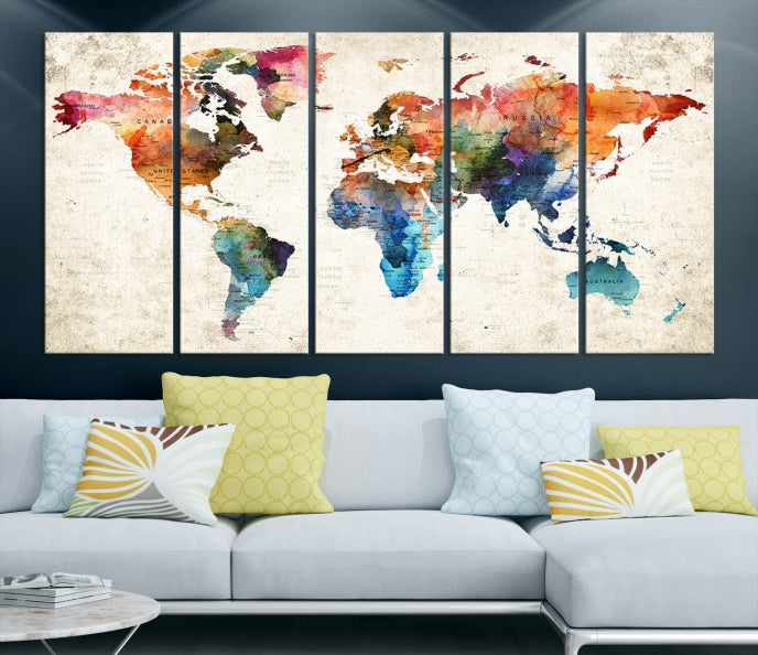 Vivid Colors World Map Wall Art Canvas Print Framed Ready to Hang