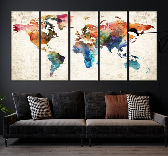 Vivid Colors World Map Wall Art Canvas Print Framed Ready to Hang