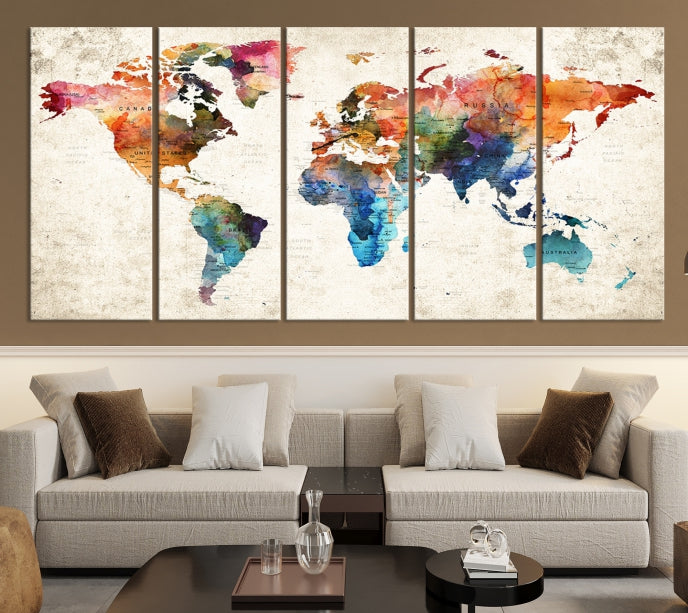 Vivid Colors World Map Wall Art Canvas Print Framed Ready to Hang