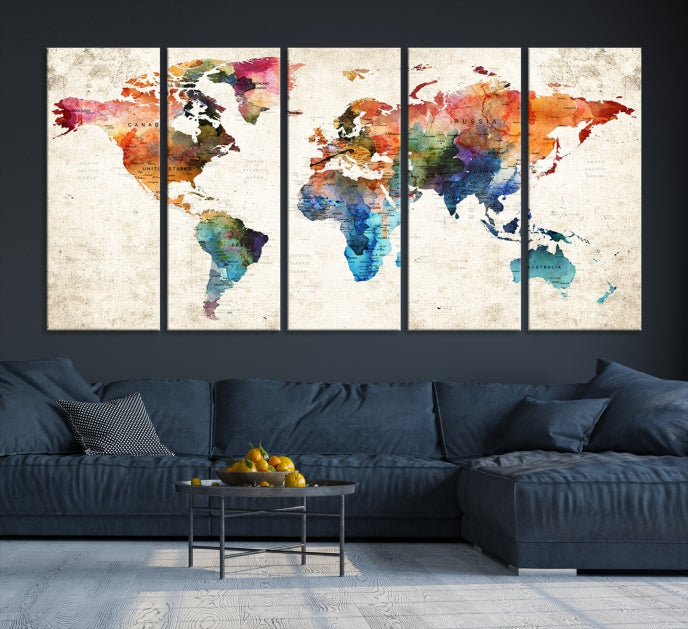 Vivid Colors World Map Wall Art Canvas Print Framed Ready to Hang