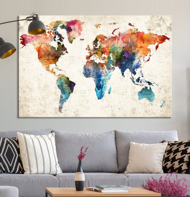 Vivid Colors World Map Wall Art Canvas Print Framed Ready to Hang