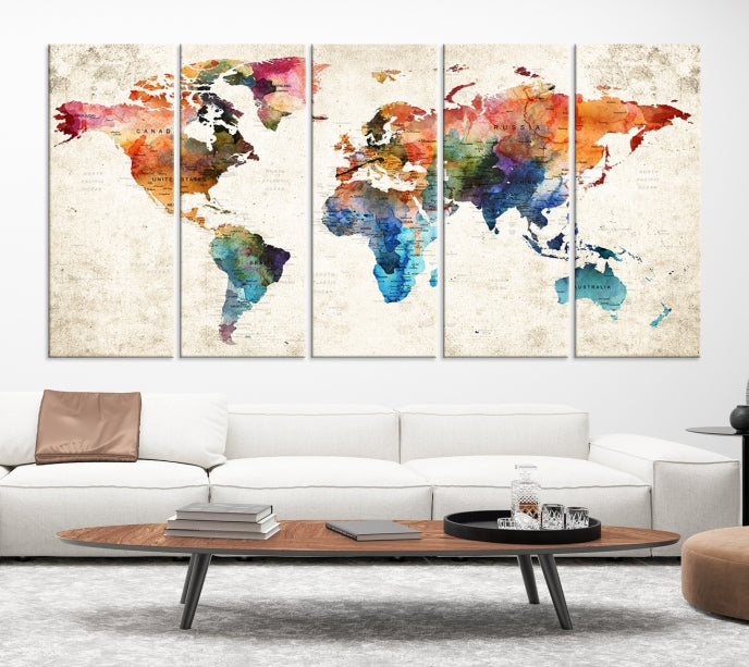 Vivid Colors World Map Wall Art Canvas Print Framed Ready to Hang