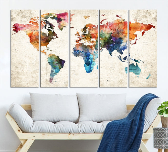 Vivid Colors World Map Wall Art Canvas Print Framed Ready to Hang